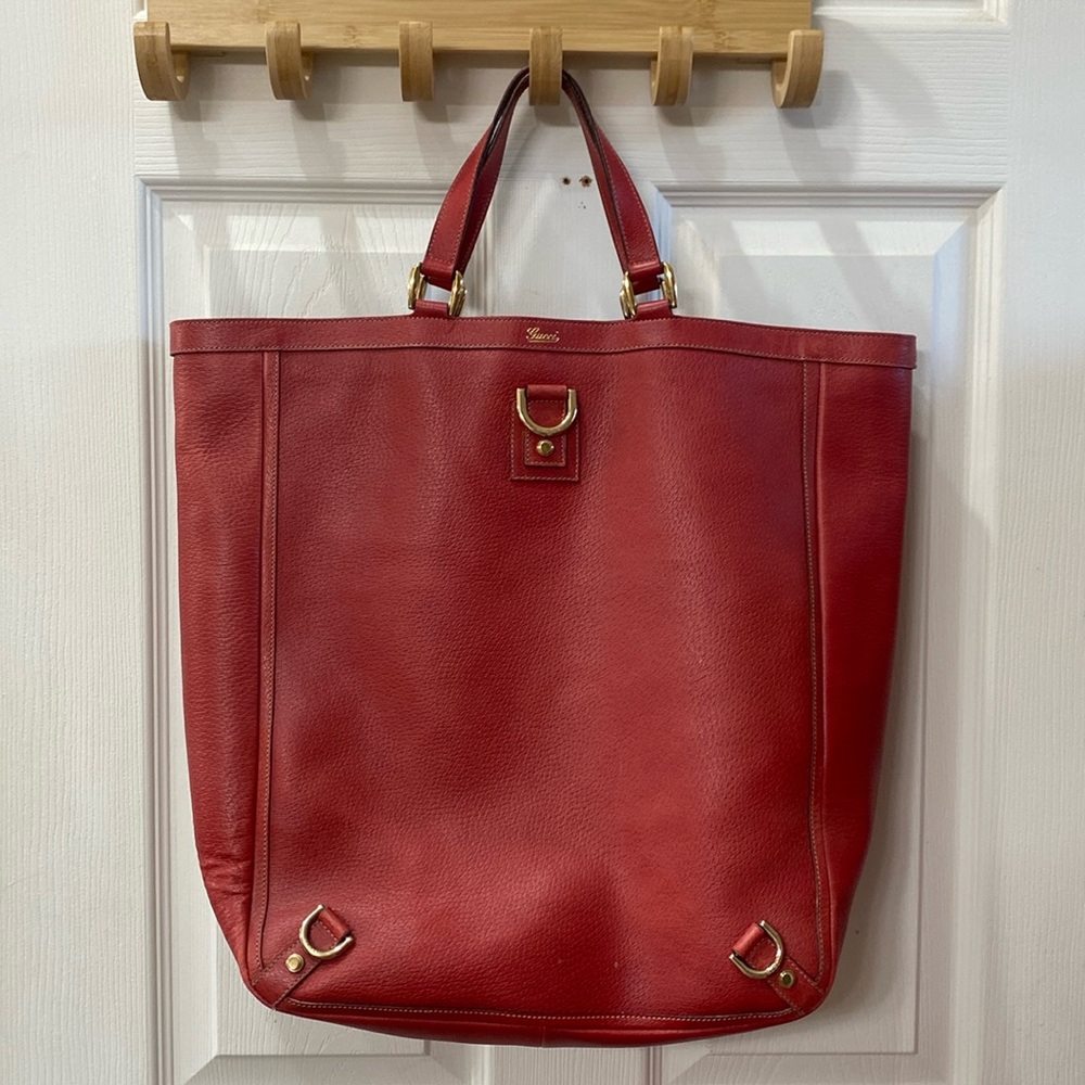 Gucci Deep Red Leather with Interior Logo Rim Tote